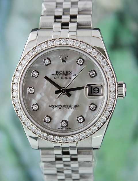 (image for) LIKE NEW ROLEX MID SIZE OYSTER PERPETUAL DATEJUST / ORIGINAL DIAMOND BEZEL / 178384